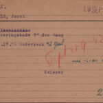 Kaart uit de Joodse Raad Carthotheek. Bovenin staat de afkorting O.A. , wat betekent dat Jacob nog geen meldingsoproep had gekregen en zich dus uit eigen beweging heeft gemeld. Bron: Bad Arolsen Archief