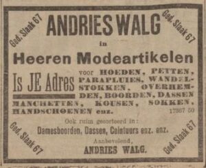 Advertentie van de heerenmodezaak van Andries Walg. Advertentie uit het Rotterdamsch Nieuwsblad